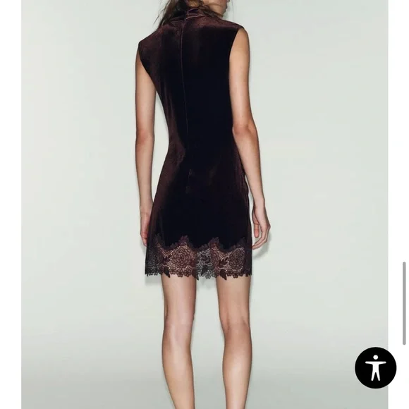 NWT Zara Velvet Lace Dress - Dark Brown - Size M - Picture 5 of 9